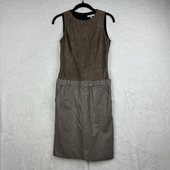Paule Ka Sheath Dress Womens EU 36 US 6 Gray Lamb Goat Leather Sleeveless